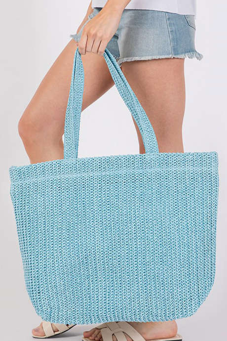 Light Blue Solid Color Straw Woven Summer Beach Tote Bag BH031671-P4