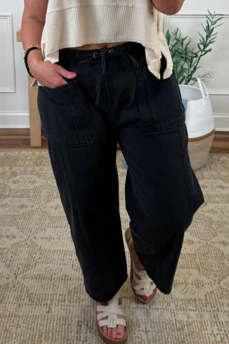 Black Casual Full-Length Regular Pants Pocket Details Jeans
