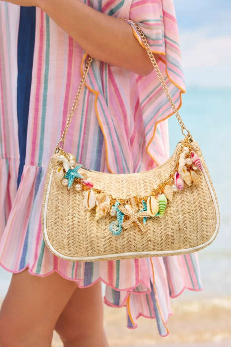 Khaki Boho Woven Shell Charm Detail Bag Metal Chain Bag BH031629-P16