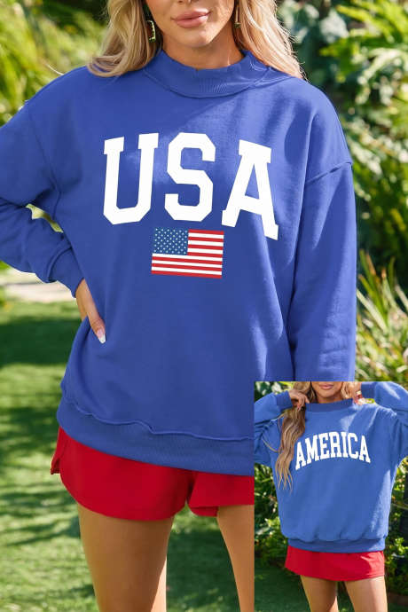 Temno moder dvostranski pulover z vzorcem ZDA/Amerika