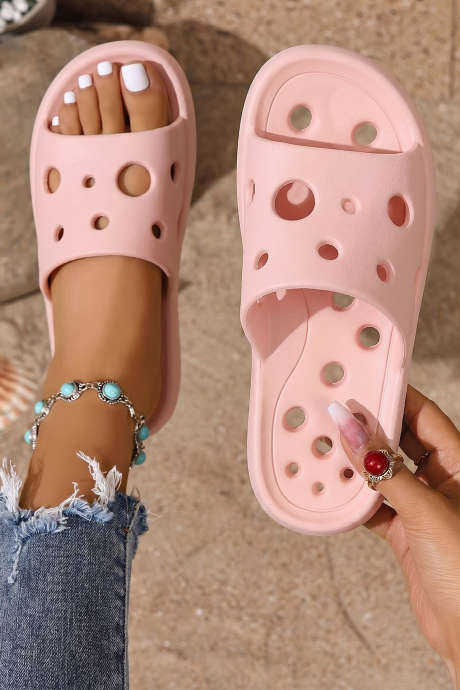 Pink Solid Color Lightweight Hollow Out Slippers BH024389-P10