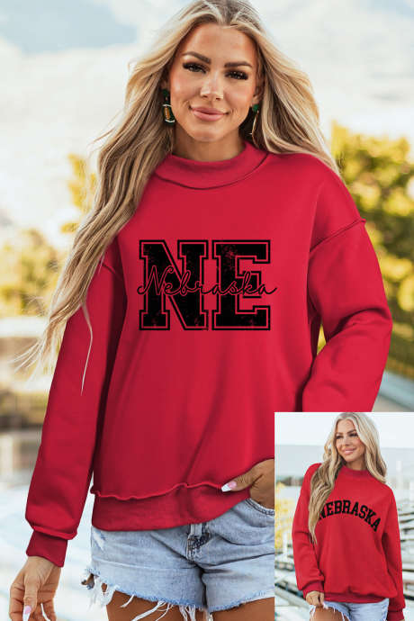 Racing Red NEBRASKA Double Side Printed Mock Neck Reversible Sweatshirt