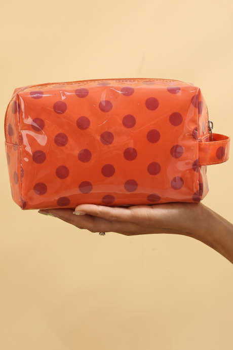 Trousse de maquillage orange à pois en PVC résistant BH031648-P14