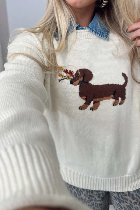 White Western Style Long Sleeve Round Neck Regular Fit Sweater Pullover