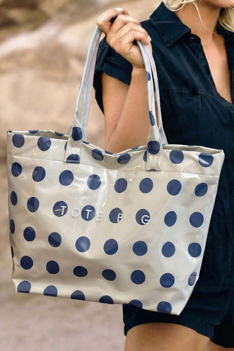 Dark Blue Polka Dot Durable Waterproof PVC Tote Bag BH031684-P5