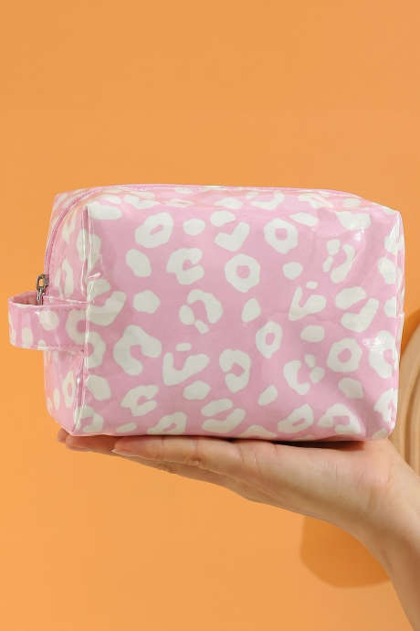 Mapusyaw na Rosas na May Leopard Print na PVC Travel Makeup Organizer na Bag na Pang-komedya BH031647-P1010