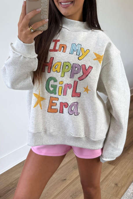 Light Grey Casual Stand Neck Sweatshirt Slogan Print Long Sleeve Regular Fit Pullover