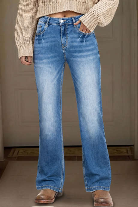 Blugi casual lungi, spălați cu acid Myosotis, cu croială dreaptă