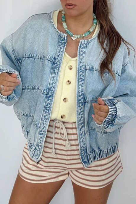 Beau Blue Casual Denim Jacket Long Sleeve Regular Fit Shift Silhouette Daily Wear