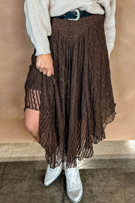 Φούστα Desert Palm με φλοράλ δαντέλα και mesh western, μακριά, καθημερινή χρήση