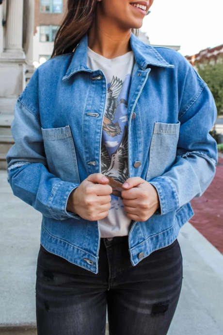 Myosotis Casual Long Sleeve Collar Shift Denim Jacket