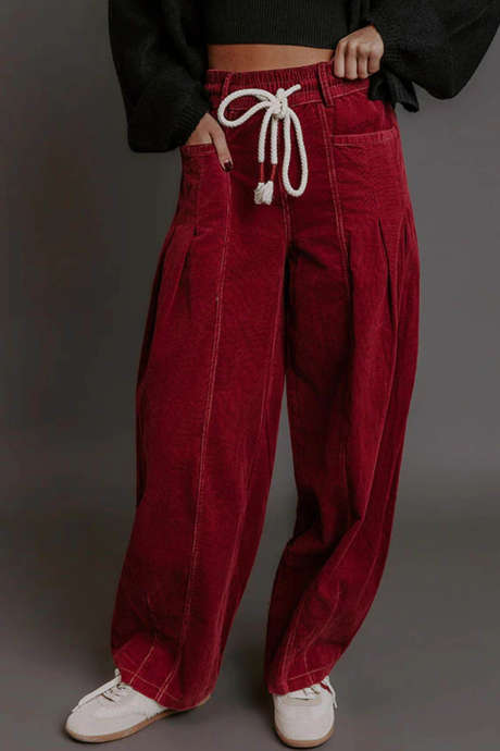 Red Dahlia Relaxed Fit Ankle Length Corduroy Pants Casual Daily Wear Trousers