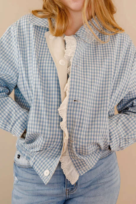 Light Blue Casual Long Sleeve Plaid Collar Shift Jacket