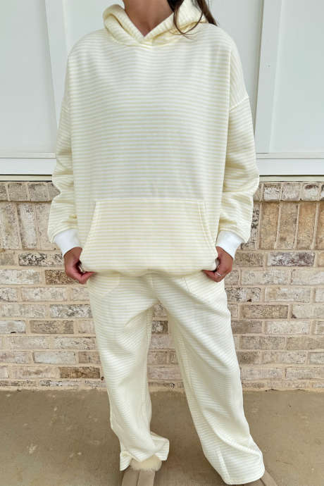 Yellow Stripe Striped Two Piece Casual Set Long Sleeve Shift Silhouette Pantsuit