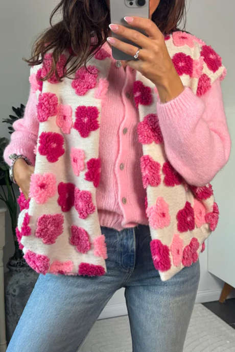 Rose Red Floral Pattern Sleeveless Vest Casual Style Regular Length