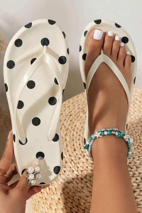 White Polka Dot Print Lightweight PVC Flip Flops BH024396-P101