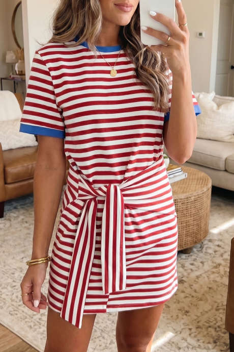 Pulang Nautical Tie Contrast Trim Round Neck T-Shirt Mini Dress