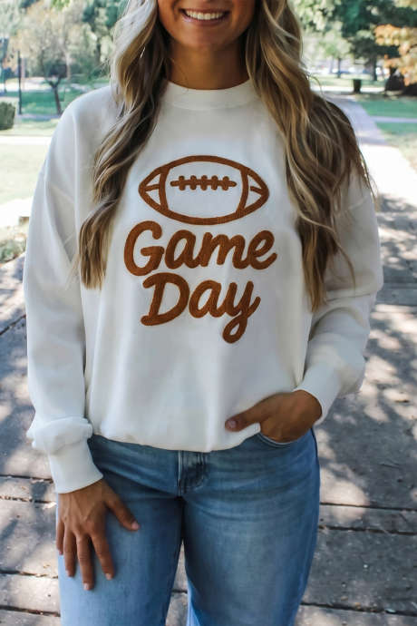 Pulover alb brodat Gameday Ready