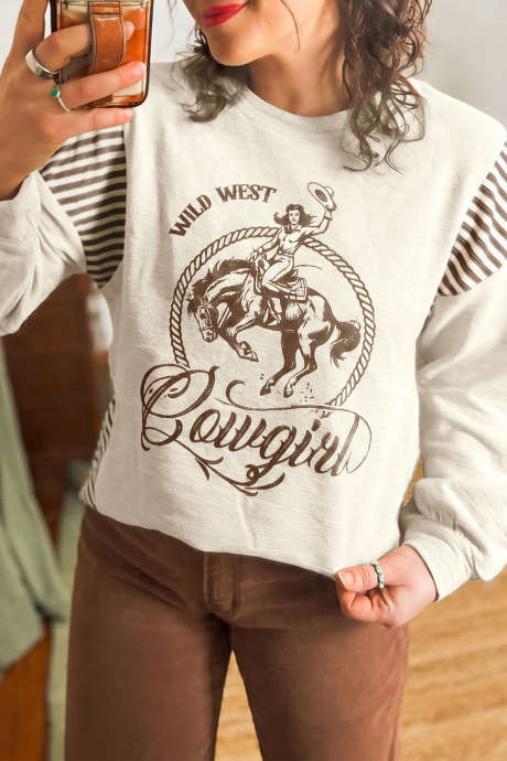 Jet Stream Western Print Patchwork Striped Shift Sweater
