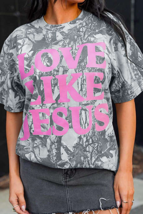 Ροζ casual μπλουζάκι παραλλαγής Woodland LOVE LIKE JESUS
