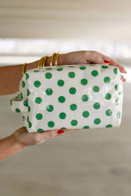 Pochette per trucchi bianca resistente in PVC a pois