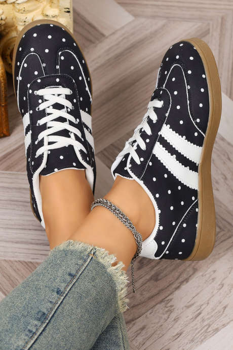 Baskets décontractées en cuir PU noir à pois avec détails color block BH024304-P202