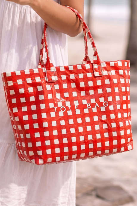 Bag na may Disenyong PVC na Pang-beach na May Nagliliyab na Pulang Plaid BH031731-P3