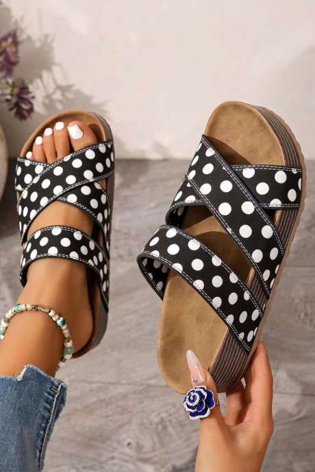 Barva črna Polka Dot prekrižani trak Mehki semiš copati na platformi BH024408-P202