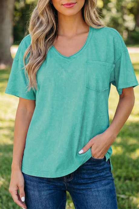 Camiseta verde menta de algodão com lavagem mineral