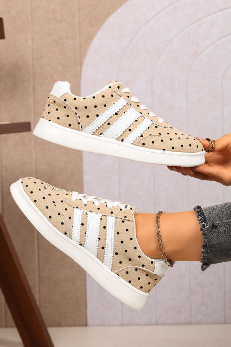 Chaussures décontractées à lacets en cuir PU imprimé à pois camel BH024310-P1016