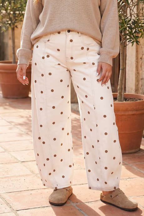 Beige na Polka Dot Print na Plus Size na Barrel Jeans