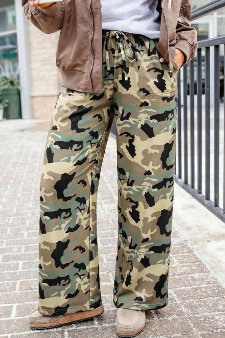 Multicolour Camouflage Print Street Fashion Drawstring Shift Pants