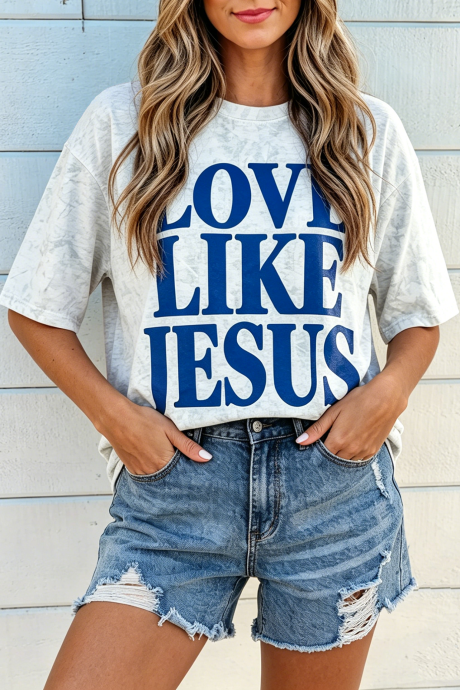 Siva maskirna majica z velikimi rokavi Love Like Jesus LC25231118-P1120