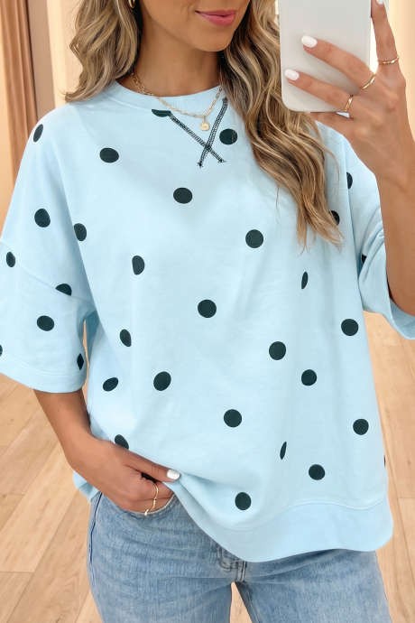 Detalye ng Pinagtahiang May Kulay Asul na Polka Dot na May Patong na May Krus na Tugma sa Langit LC25231777-P420