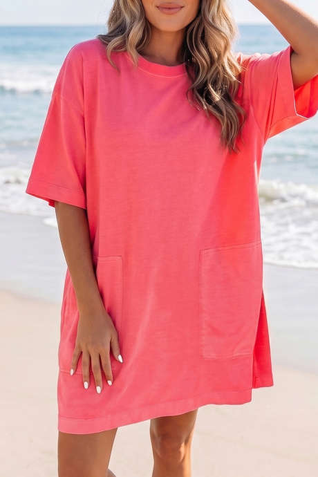 Coral Paradise Drop Shoulder Maluwag Casual T Shirt Mini Dress