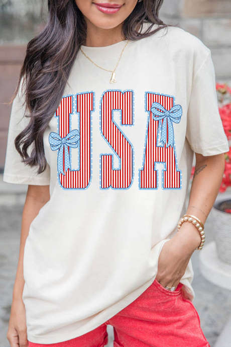Puting USA Patriotic Letter Print Summer Casual T-Shirt LC25232288-1