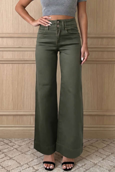 Nebelgrüne 2-Knopf-Jeans mit hohem Bund und weitem Bein