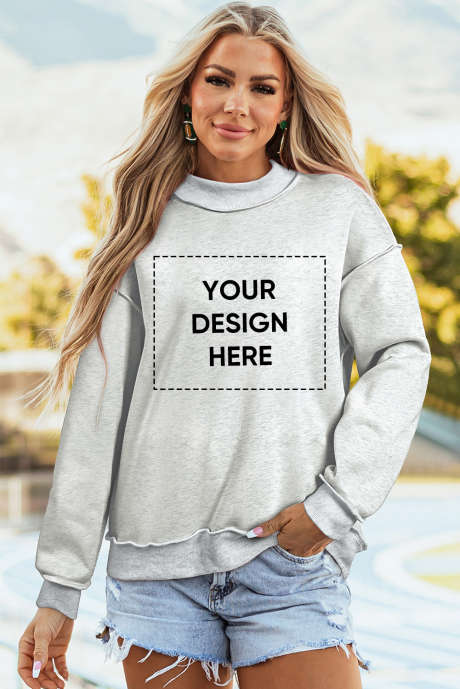 Light Grey Oversize Drop Shoulder Reversible Mock Neck Sweatshirt