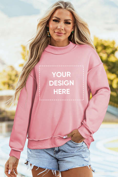 Banayad na Rosas na Malaking Drop Shoulder na Nababaligtad na Mock Neck na Sweatshirt