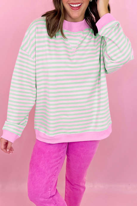 Zielona bluza w paski z długim rękawem i stójką LC25321566-P919