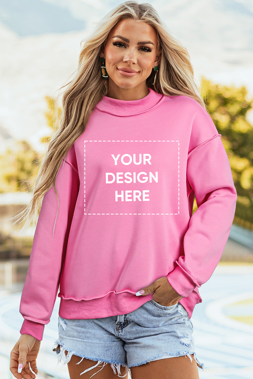 $8.64 Bright Pink Oversize Drop Shoulder Reversible Mock Neck