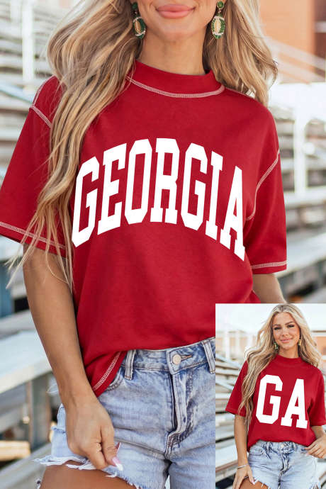 Camiseta reversível de gola alta com estampa dupla face GEORGIA/GA na cor vermelha Racing Red LC25232314-P603
