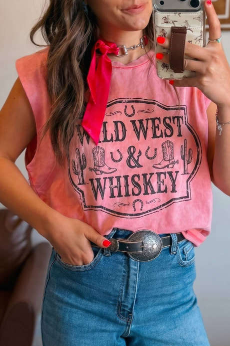 Bonbon Western Sleeveless Shift Top Letter Print Regular Fit Tank
