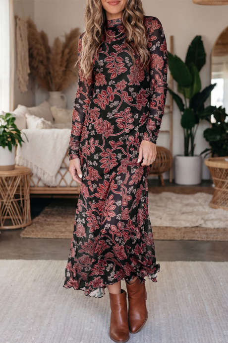 Black Morning Spice Floral Maxi Dress