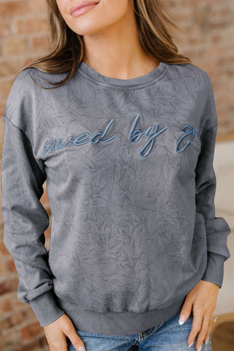 High-rise save by grace Letter Embroidery Mineral Wash Loose Sweatshirt