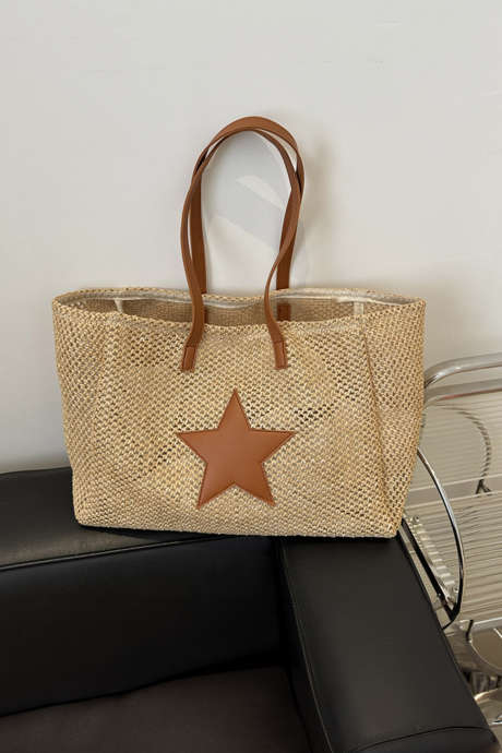 Usnjena torba z zvezdastim detajlom iz pergamentnega boho slamnatega usnja BH031775-P6016