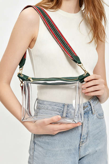 Blackish Green Contrast Trim Zipped Transparent PVC Single Shoulder Bag BH031624-P309