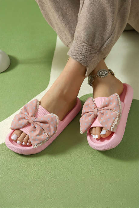 Pink Lace Trim Polka Dot Bowknot Casual EVA Slippers BH024434-P10