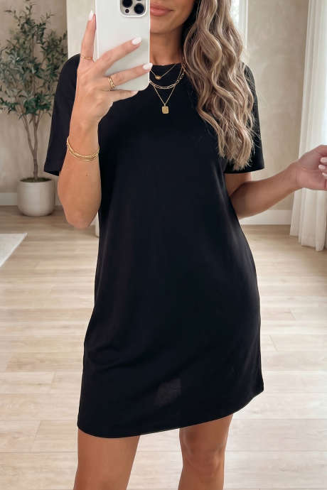Itim na Bow Decor Backless Maikling Manggas Shift Mini Dress