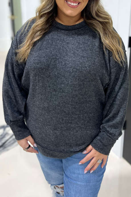 Dark Grey Casual Round Neck Long Sleeve Shift Tunic Sweatshirt